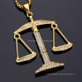 Justice Balance Scales Pendant Necklace Fashion Gold Color Charm Men Women CZ Stone Rhinestone Crystal Hiphop Jewelry Alloy